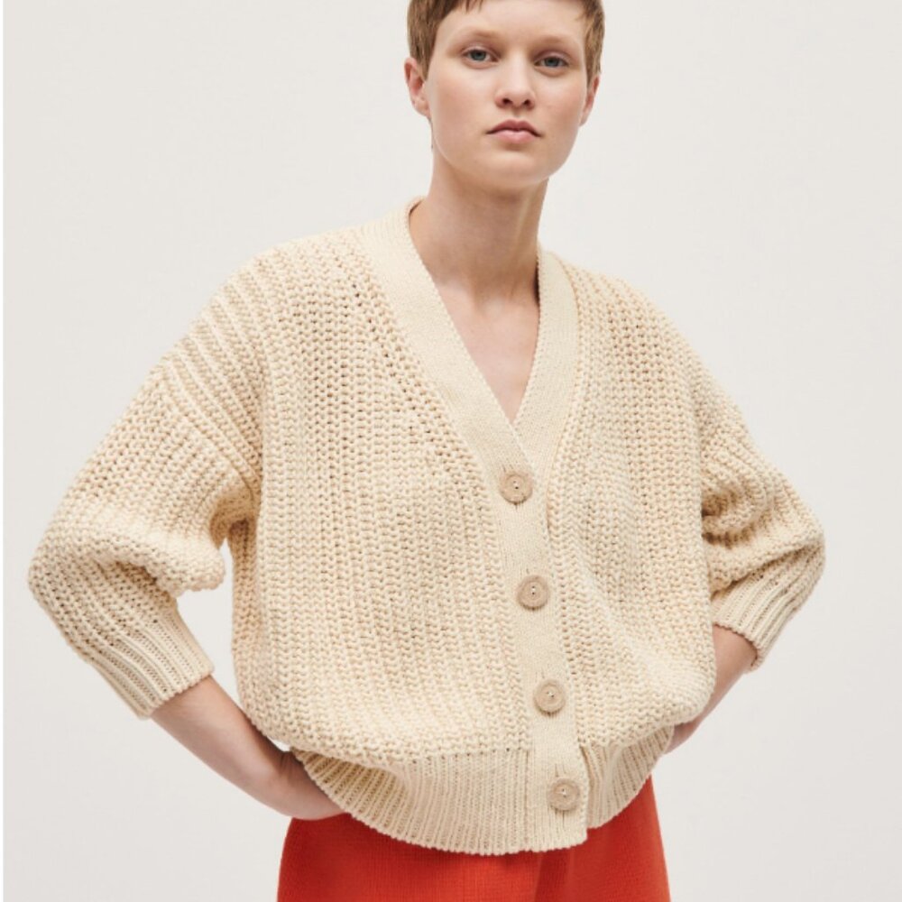 Babaa Cream Chunky Knit Button-Front Cardigan
